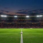 Stade de football illuminé de nuit, illustration du calendrier du championnat de Tunisie
