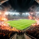 Stade de Radès de nuit, ambiance sang et or pour la qualification de l'Espérance en Ligue des champions