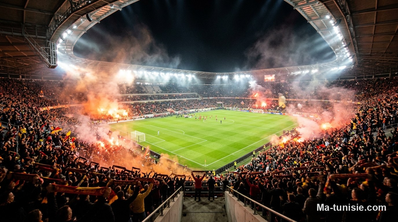 Stade de Radès de nuit, ambiance sang et or pour la qualification de l'Espérance en Ligue des champions