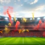 Tribunes du stade de Radès aux couleurs sang et or de l'Espérance de Tunis
