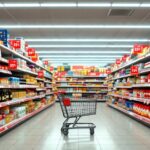 Rayon de supermarché en Tunisie, réductions de prix sur les produits de consommation