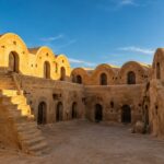 Cour intérieure et ghorfas voûtées d'un ksar du Sud tunisien, comme à Ksar Haddada