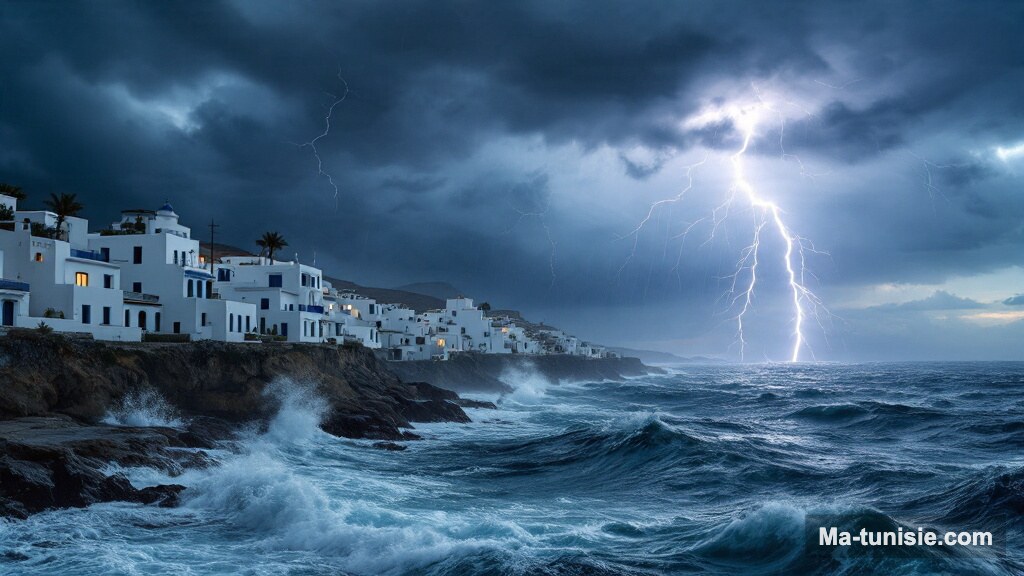 Ciel orageux et pluie sur la côte tunisienne